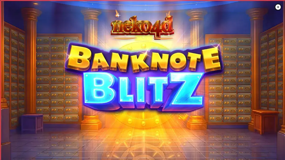 Tampilan visual slot Banknote Blitz dengan elemen brankas emas dan uang kertas.